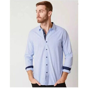 7 Diamonds‎ Shirt Liquid Love Mens Medium Blue Casual Preppy Button Down Buckle